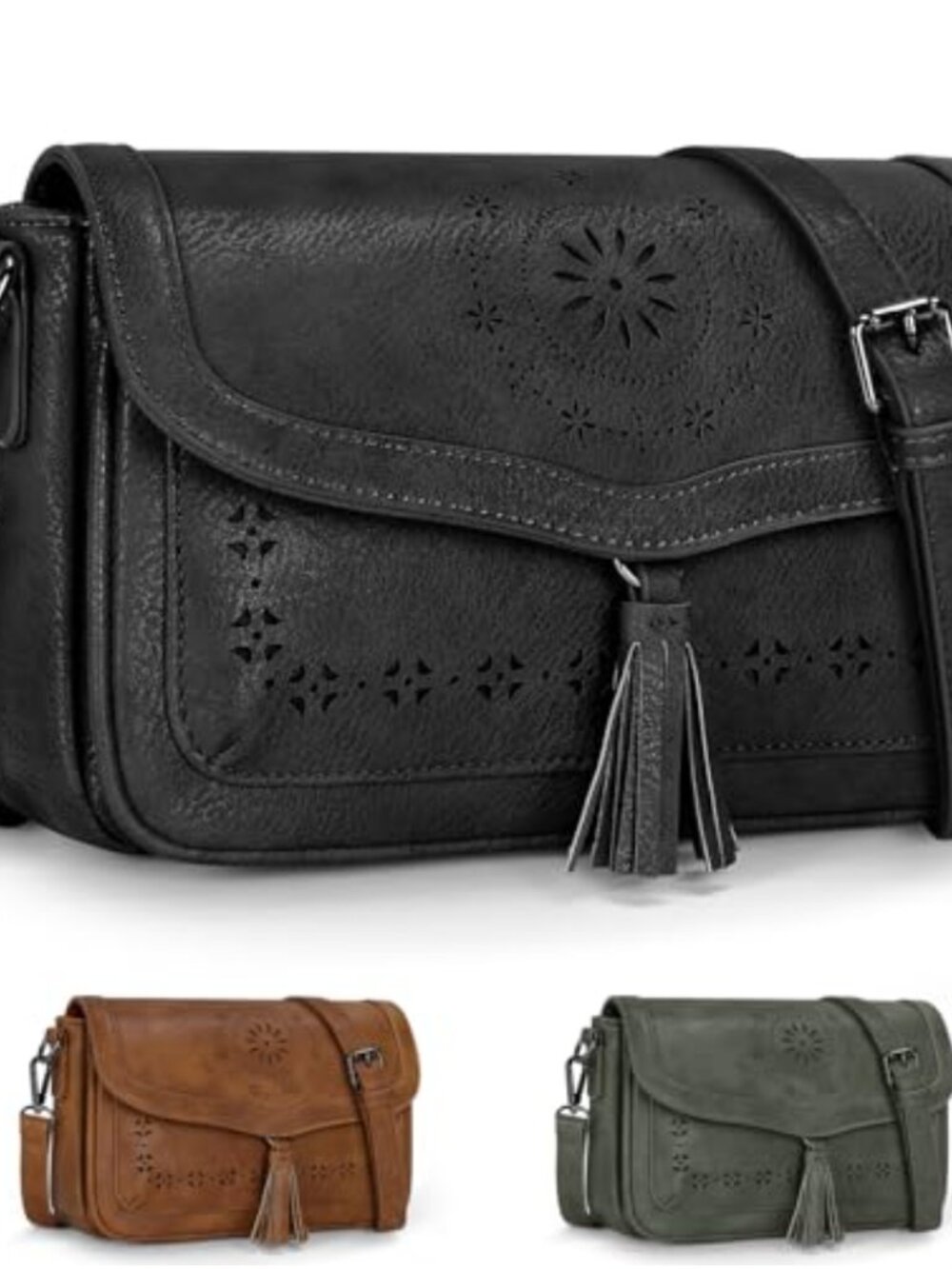 Faux Leather Crossbody Bag Multi-Compartment Shoulder Purse Magnetic Flap